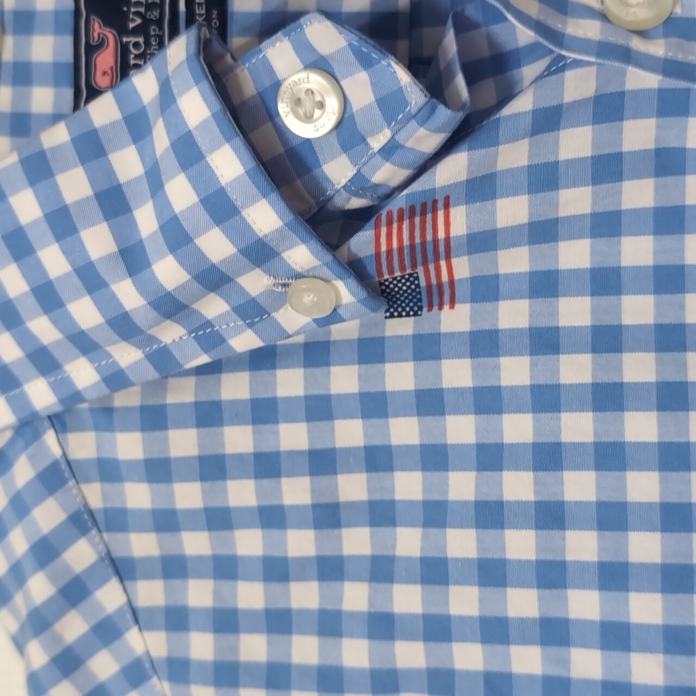 Vineyard Vines USA Flag Blue Check Tucker Shirt. Size Small - Picture 5 of 14